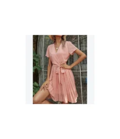 Fashion V Neck Polka Dot Dress Short Sleeve Slim A-Line Wholesale Dresses With Belt SDN560452