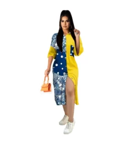 Stitching Print With Floral Shirt Cardigan Sunscreen Long Short-Sleeved Dress In 2 Way SD150031
