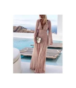 Deep V Neck Long Sleeve Sexy Evening Party Elegant Sequin Dress Wholesale Maxi Dresses SD531743