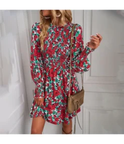 Casual Print Long Sleeve Mini Dress High Waist Wholesale Dresses SDN562369