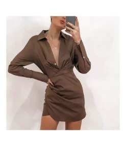 Sexy Deep V Neck High Waist Long Sleeve Bodycon Dress Wholesale Dresses SDN562236