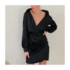 Sexy Satin Deep V Neck Dress Solid Color Long Sleeve A-Line Wholesale Dresses SDN560922