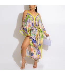 Fashion Printed V Neck Off Shoulder Slip Dress Wholesale Dresses SDN535412