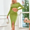 Sexy Cutout Long Sleeves Midi Dress Solid Color Bodycon Slit Wholesale Dresses SDN561523
