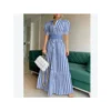 Solid Color High Waist Puff Sleeve A-Line Maxi Dress With Belt Elegant Wholesale Shirt Dresses Business Casual Women SD531218