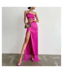 Suspender Design Asymmetric Niche Fringed Floor Mopping Dress Wholesale Dresses SDV463853