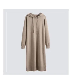 Loose Drawstring Solid Color Hooded Knitted Sweater Dress Wholesale Dresses N4623051900088