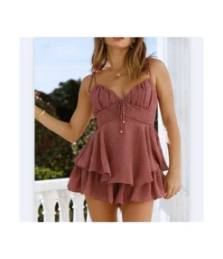 Fresh V-Neck Suspenders Open Back Double Hem Dress Wholesale Dresses N462303280017219