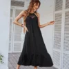 Wholesale Dresses Casual Maxi Dress Halterneck Hollow Design Knitted SD191120