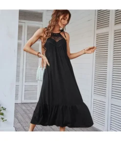 Wholesale Dresses Casual Maxi Dress Halterneck Hollow Design Knitted SD191120