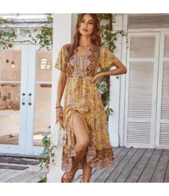Wholesale Bohemian Dress For Women Casual Printed Vacation Dress SD191082