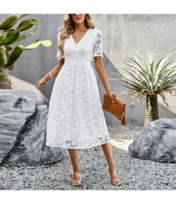 Lace Temperament Elegant Slim Short-Sleeved V-Neck Dress Wholesale Dresses N4623041200010