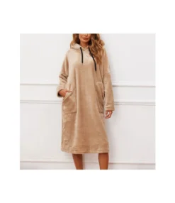 Hooded Sweatshirt Dress Flannel Long Sleeve Long Nightdress Wholesale Loungewear SDN5385201