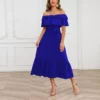 Solid Color Off-Shoulder Lace-Up Waist Mid-Length Ruffle Swing Dress Wholesale Dresses N5323021800028