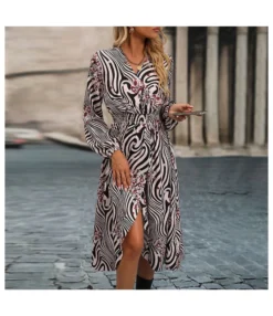 Fashion Printed Nipped Waist Slit Dress Casual Dress Wholesale Dresses SDN537971