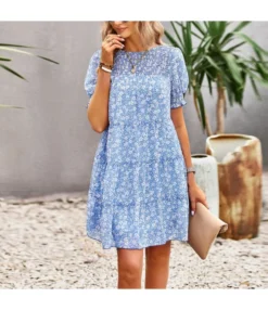 Floral Print Chiffon Printed Loose Smocked Dress Wholesale Dresses SDN539524